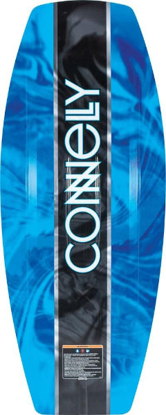 Blue and black wakeboard with 'Connelly' branding on a white background