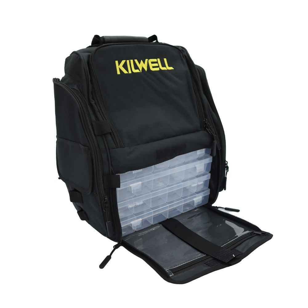 Kilwell Fishing Backpack with 4 Tackle Boxes – Heavy Duty Tackle Storage Pack