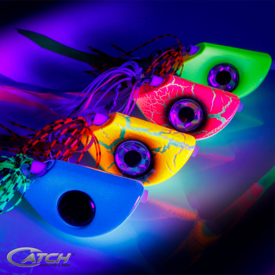 Catch Beady Eye Kabura Jig in Orange Crackle with Glow and UV (60-150g) - LURE ME - Online Fishing Tackle.