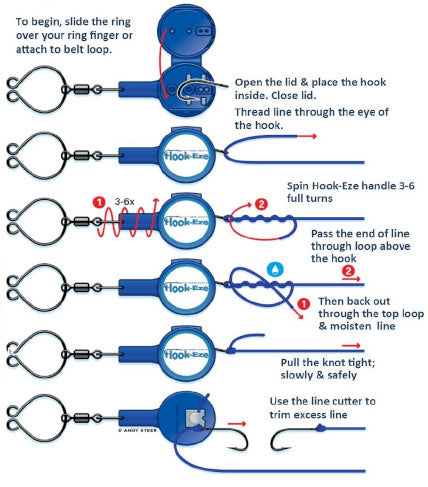 Large Hook Eze Fishing Knot Tying Tool Twin Pack in Red