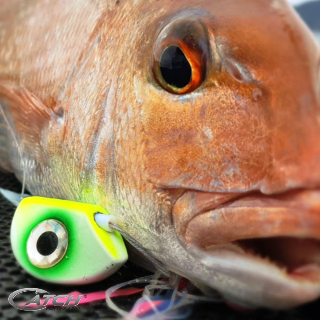 Catch Beady Eye Kabura Jig in Orange Crackle with Glow and UV (60-150g) - LURE ME - Online Fishing Tackle.