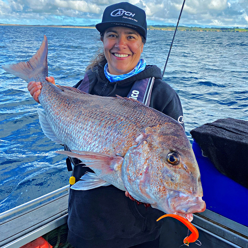 Snapper caught on Orange soft plastic - Catch Black Label Livies Glowing Gurnard Glow
