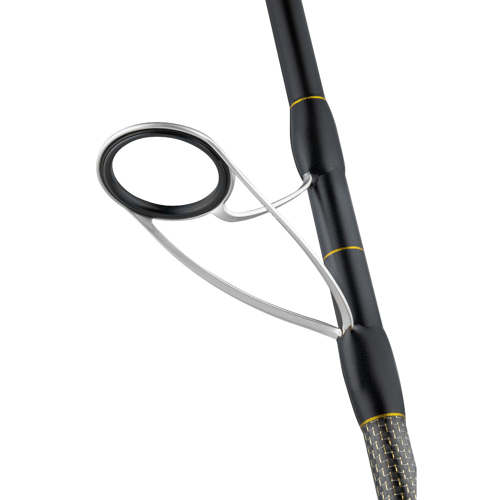 Close-up of a fishing rod with a white background