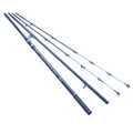 3 piece fishing rodand and power tip with purple accents on a white background