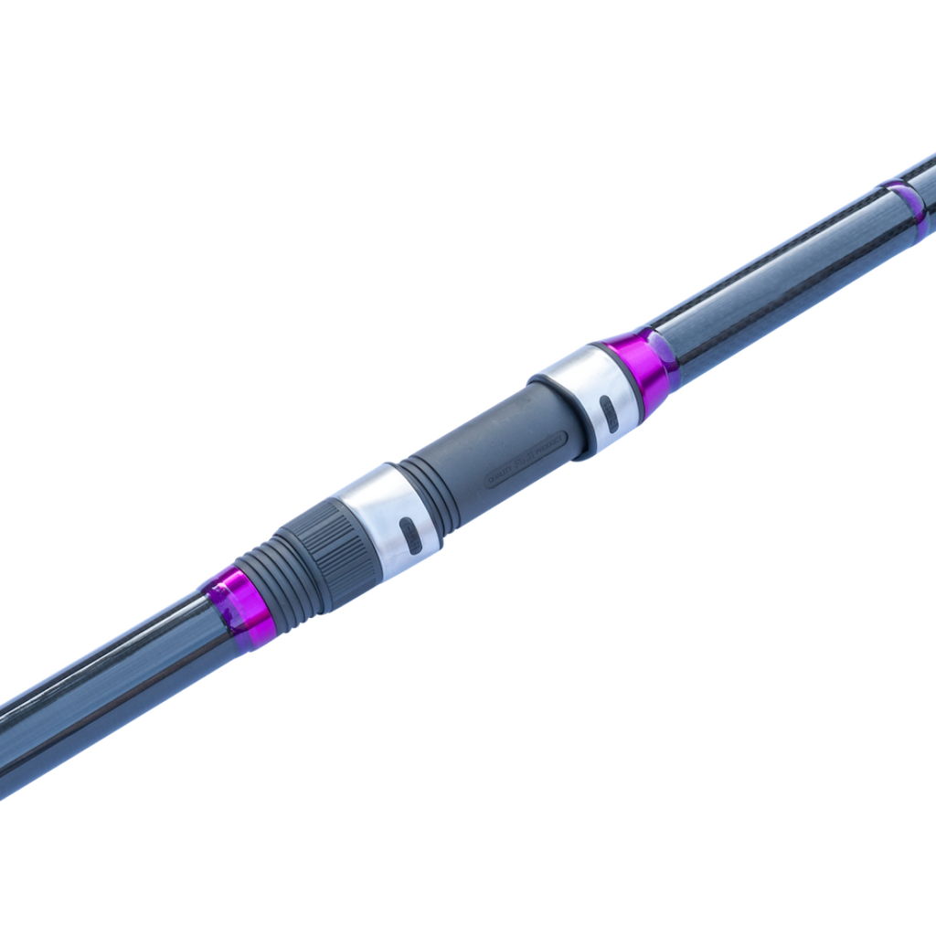 Fishing rod with purple and gray design on a white background