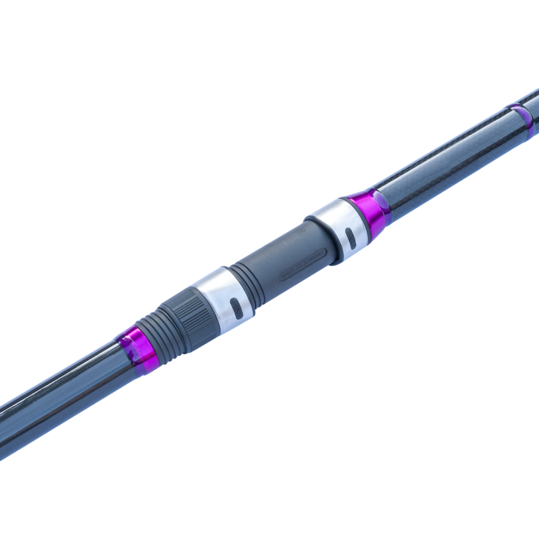 Fishing rod with purple and gray design on a white background