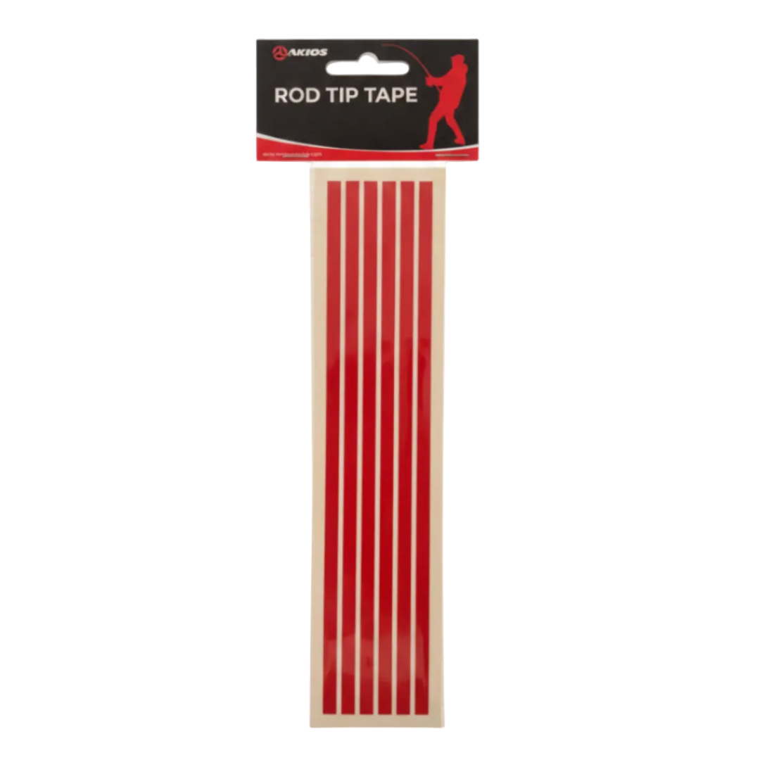 Red rod tip tape in packaging with a black label on a white background