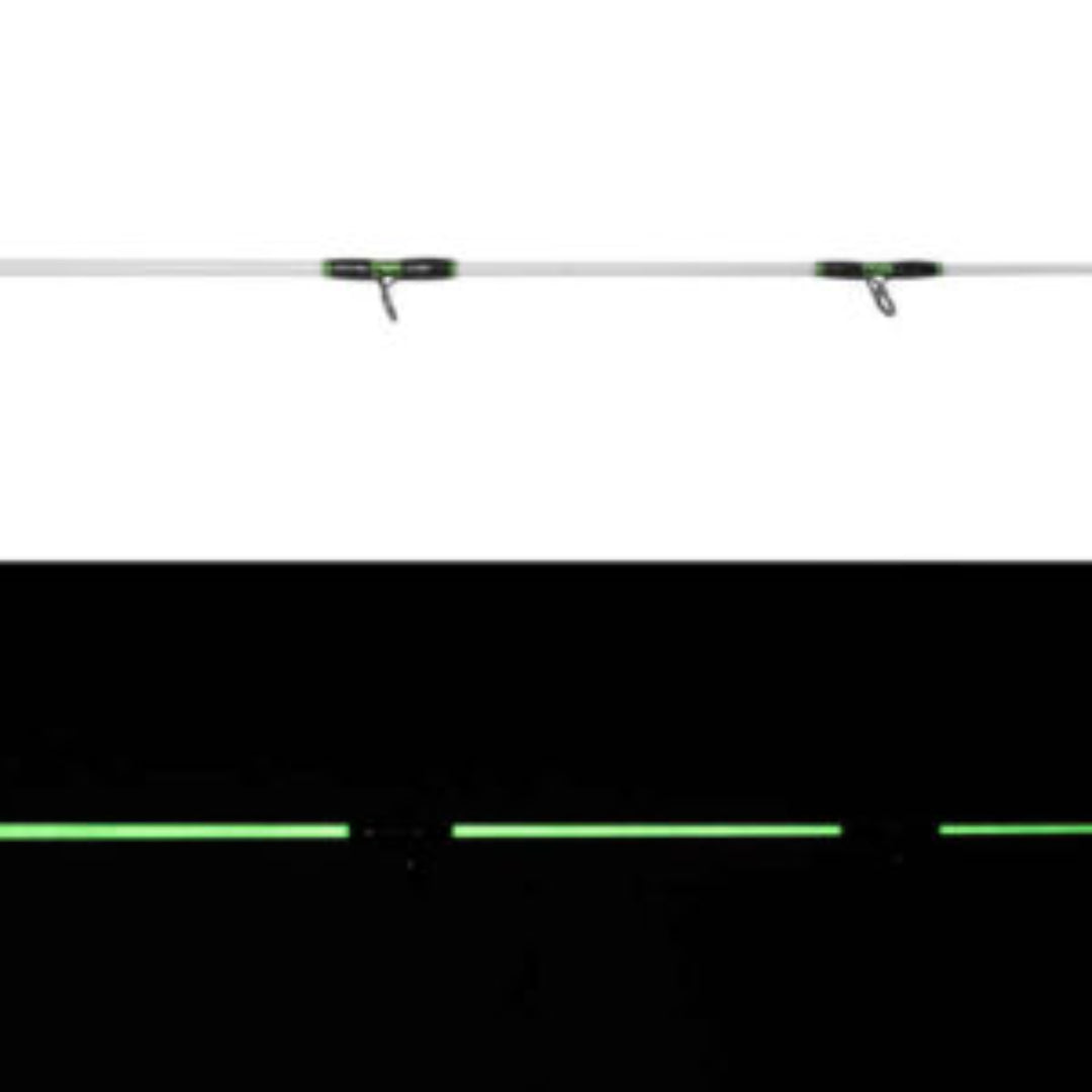 Fishing rod with white and black handle on a white background