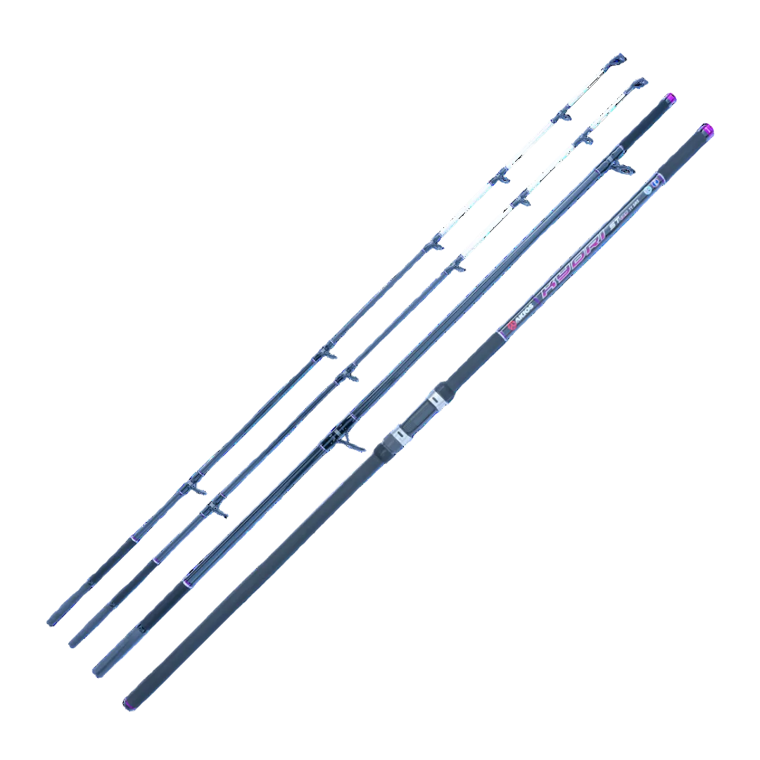 Fishing rod with three sections on a white background