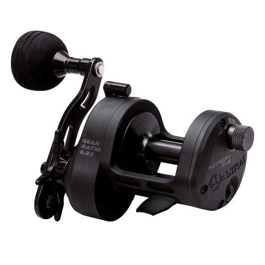 akios nitron f-16 overhead surf reel from side