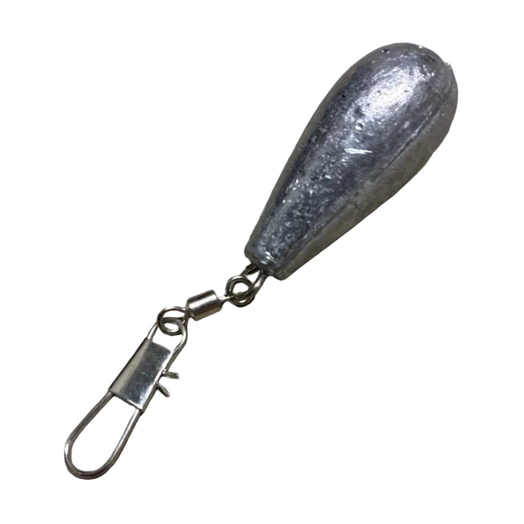 tear drop shaped fishing sinker with clip