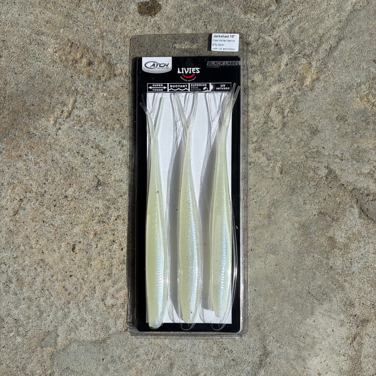 Catch 10" Black Label Livies Softbait White Warrior UV + Glow 3 Pack