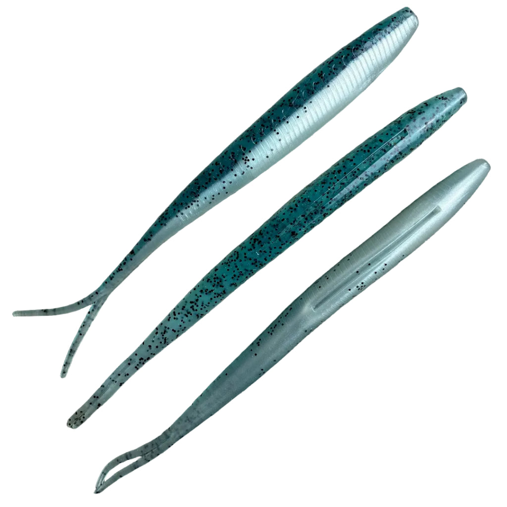 Blue Catch 10 inch Softbait side top and bottom view