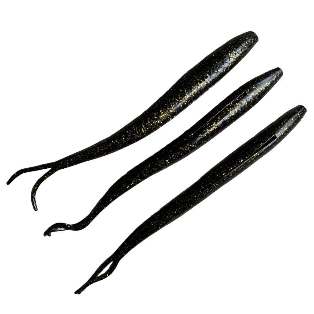 Catch 10 inch Black Ninja Soft Bait Side Top and Bottom View