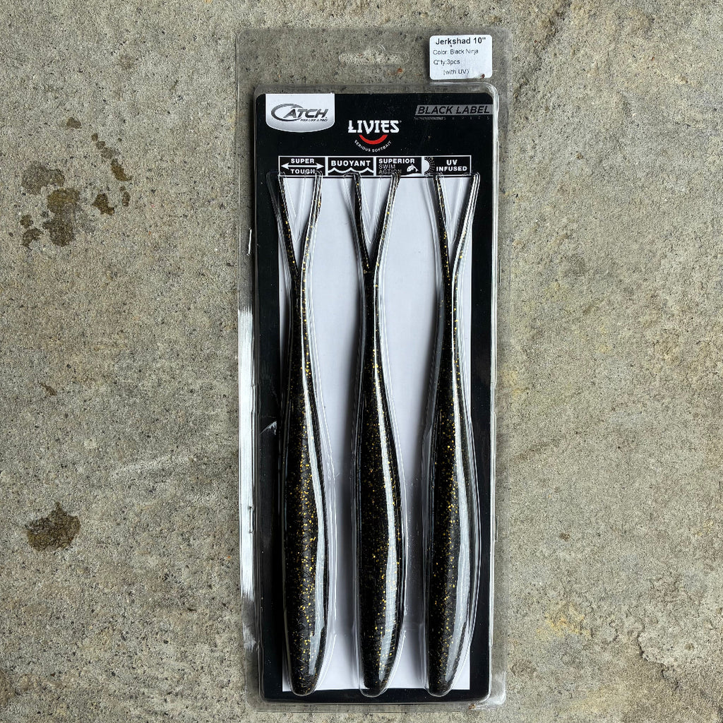Catch 10 inch Soft Plastic In Black NInja in Packet