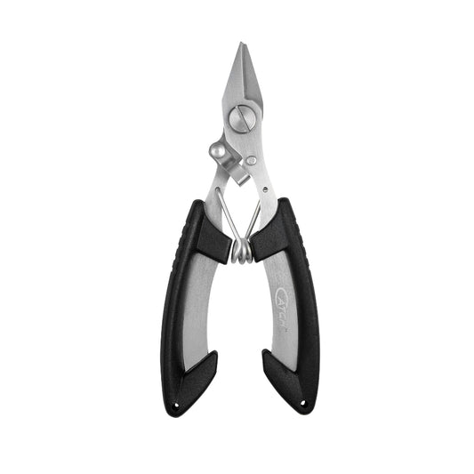 Pair of black-handled scissors on a white background