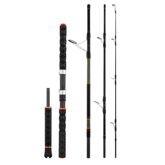 Fishing rod with different sections on a white background