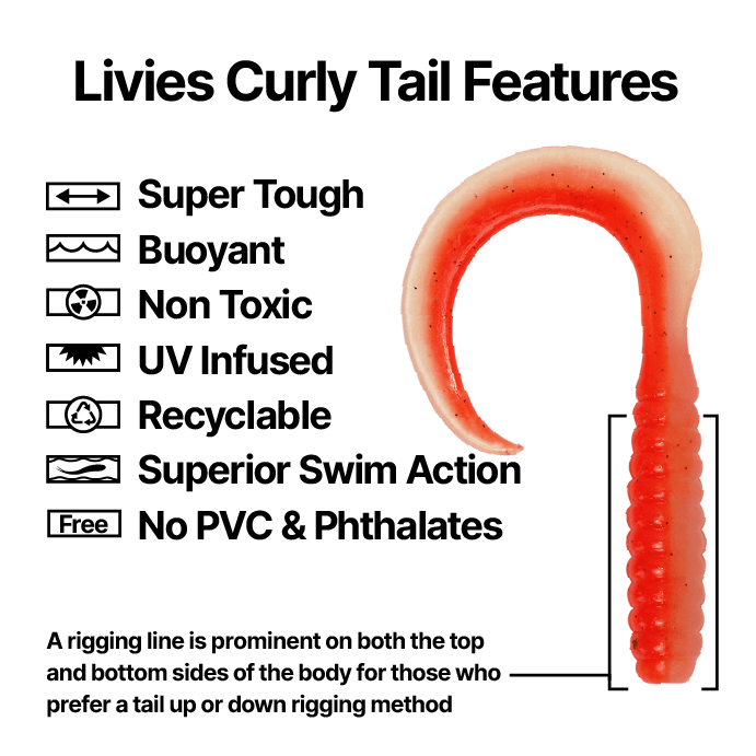 Catch Black Label Livies Softbait Curly Tail Caipirinha Glow 6 inch 4 Pack