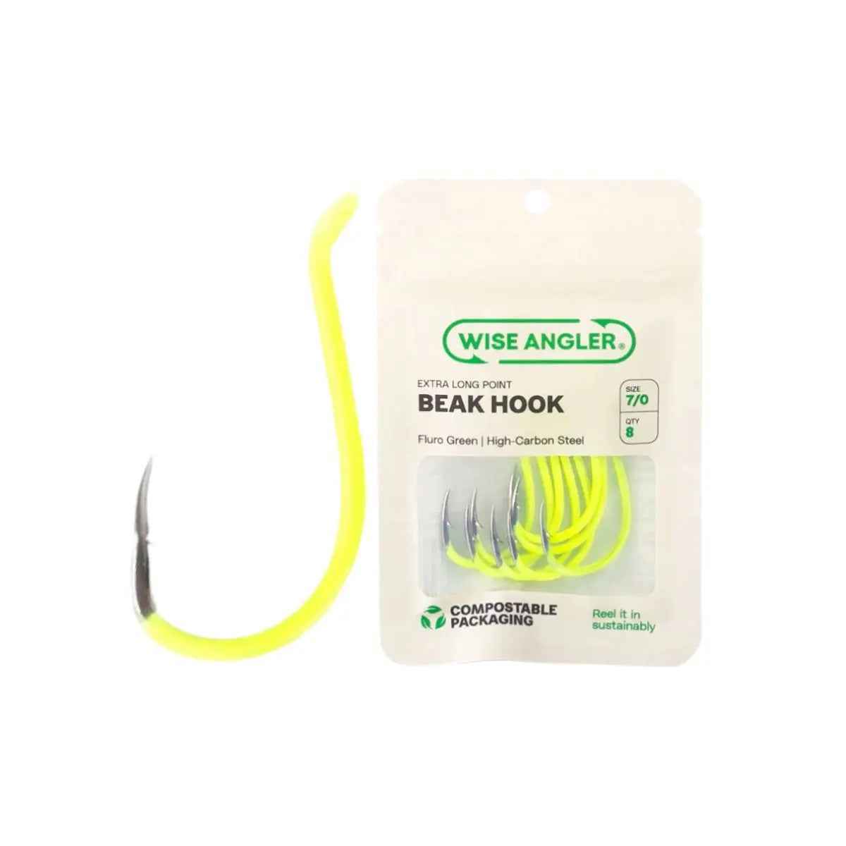 Wise Angler Beak Hook Extra Long Point Fluoro Green – High-Performance Bait Fishing Hook NZ