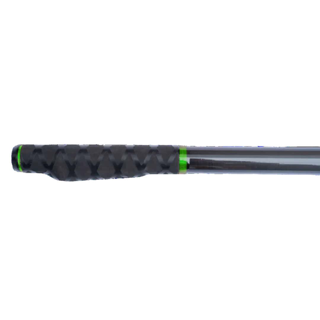 Golf club shaft with black and green design on a white background