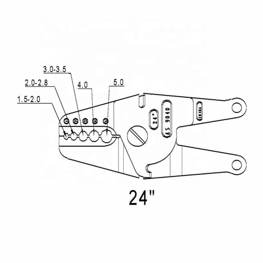 Diagram of a pair of pliers with measurement labels on a white background