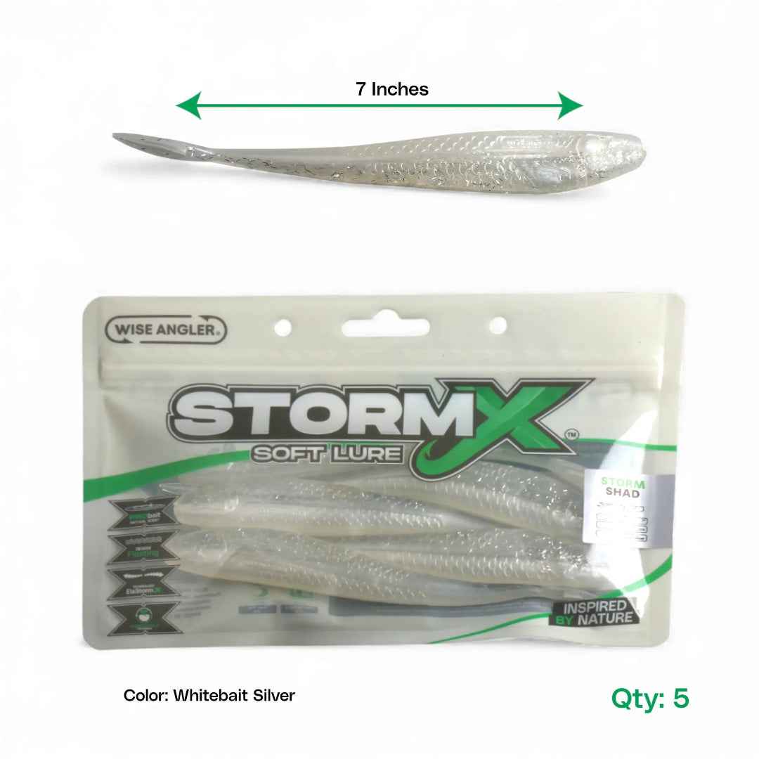 StormX Storm Shad Whitebait Silver Soft Lure 7"