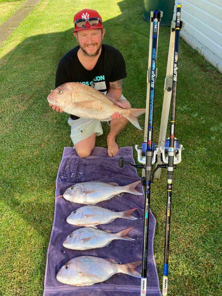 snapper caught in NZ using akios airpower and airspeed surf rods