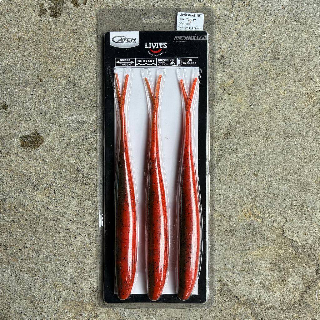 Tom Tom UV 10 inch Catch Black Label Livies oversized jerkshad soft bait