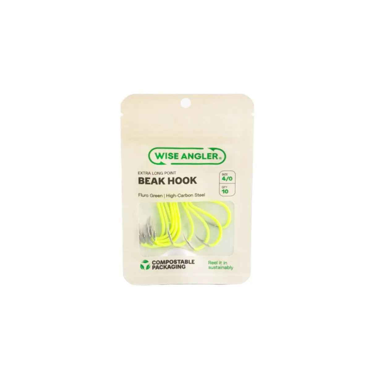 Wise Angler Beak Hook Extra Long Point Fluoro Green – High-Performance Bait Fishing Hook NZ