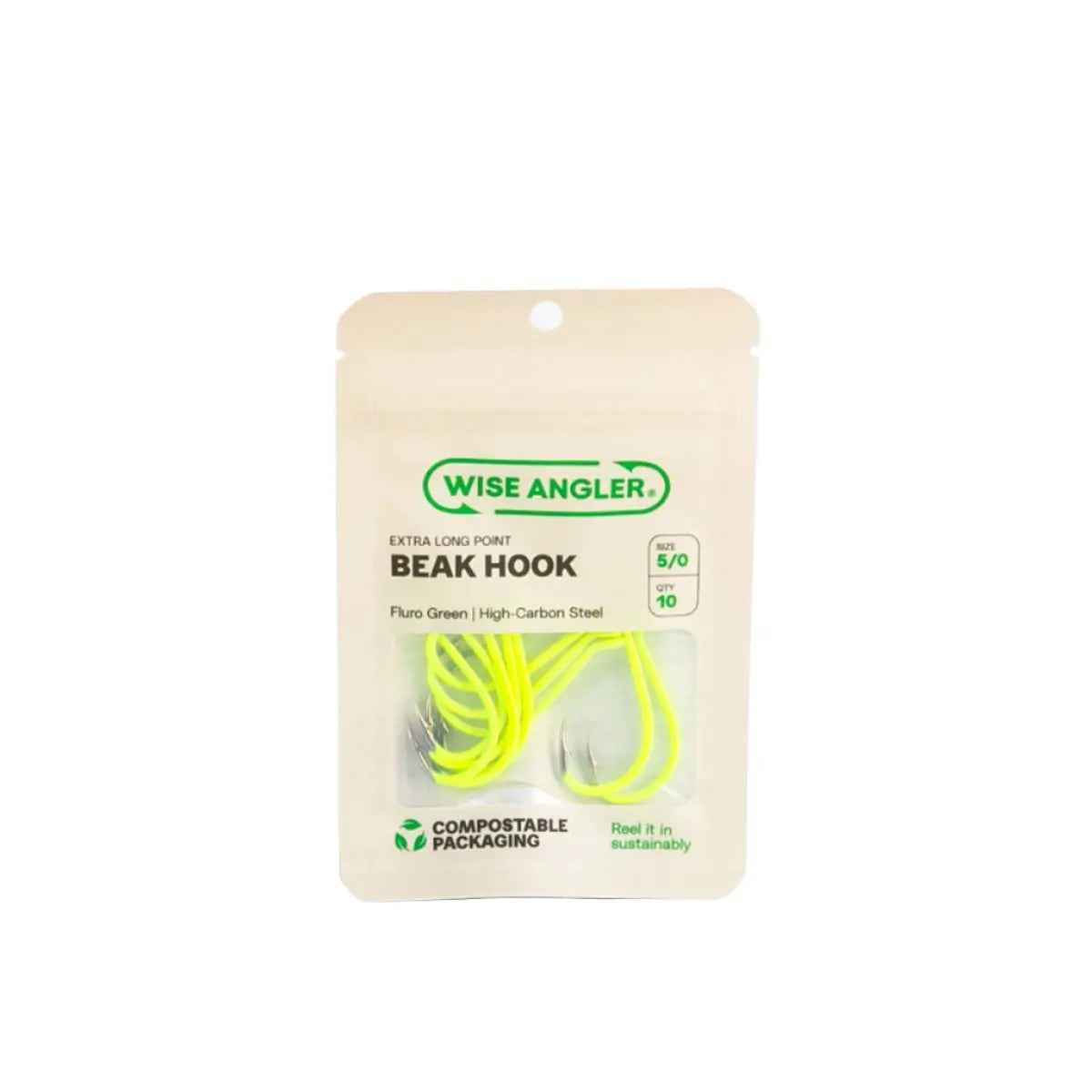 Wise Angler Beak Hook Extra Long Point Fluoro Green – High-Performance Bait Fishing Hook NZ