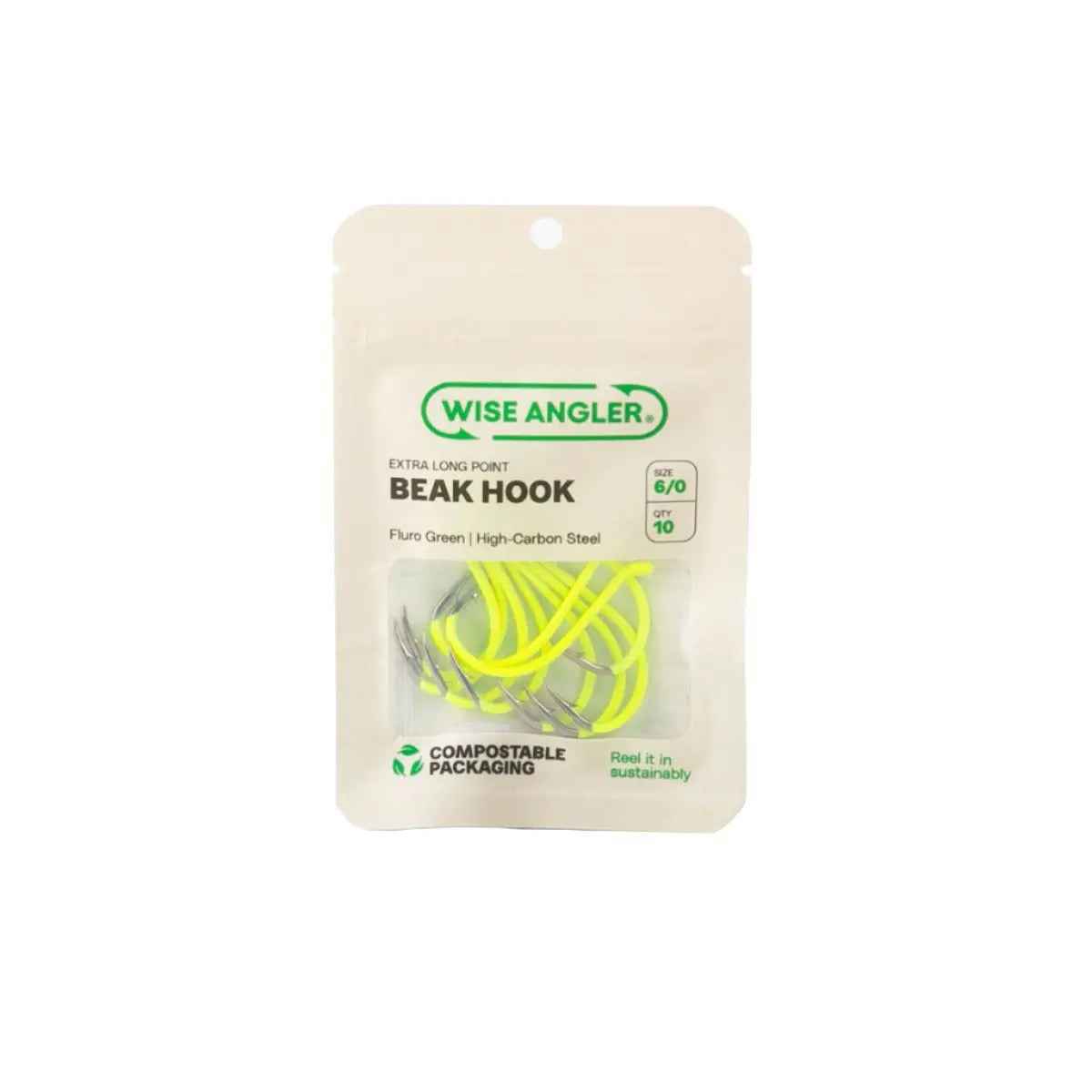 Wise Angler Beak Hook Extra Long Point Fluoro Green – High-Performance Bait Fishing Hook NZ