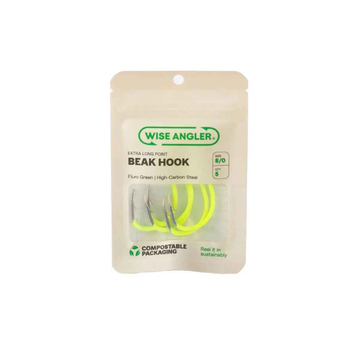 Wise Angler Beak Hook Extra Long Point Fluoro Green – High-Performance Bait Fishing Hook NZ