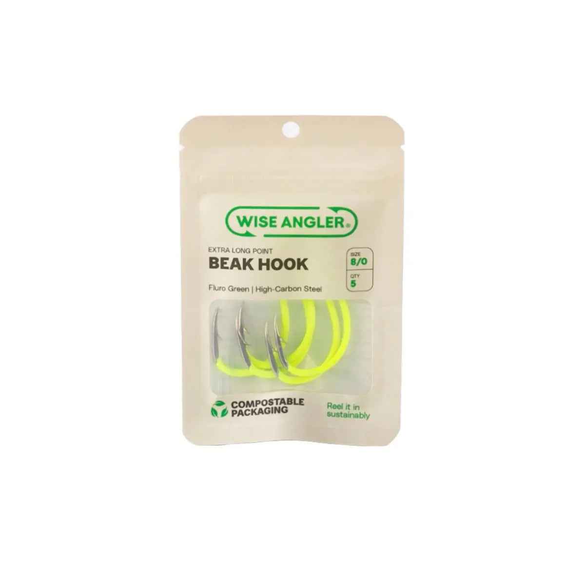 Wise Angler Beak Hook Extra Long Point Fluoro Green – High-Performance Bait Fishing Hook NZ