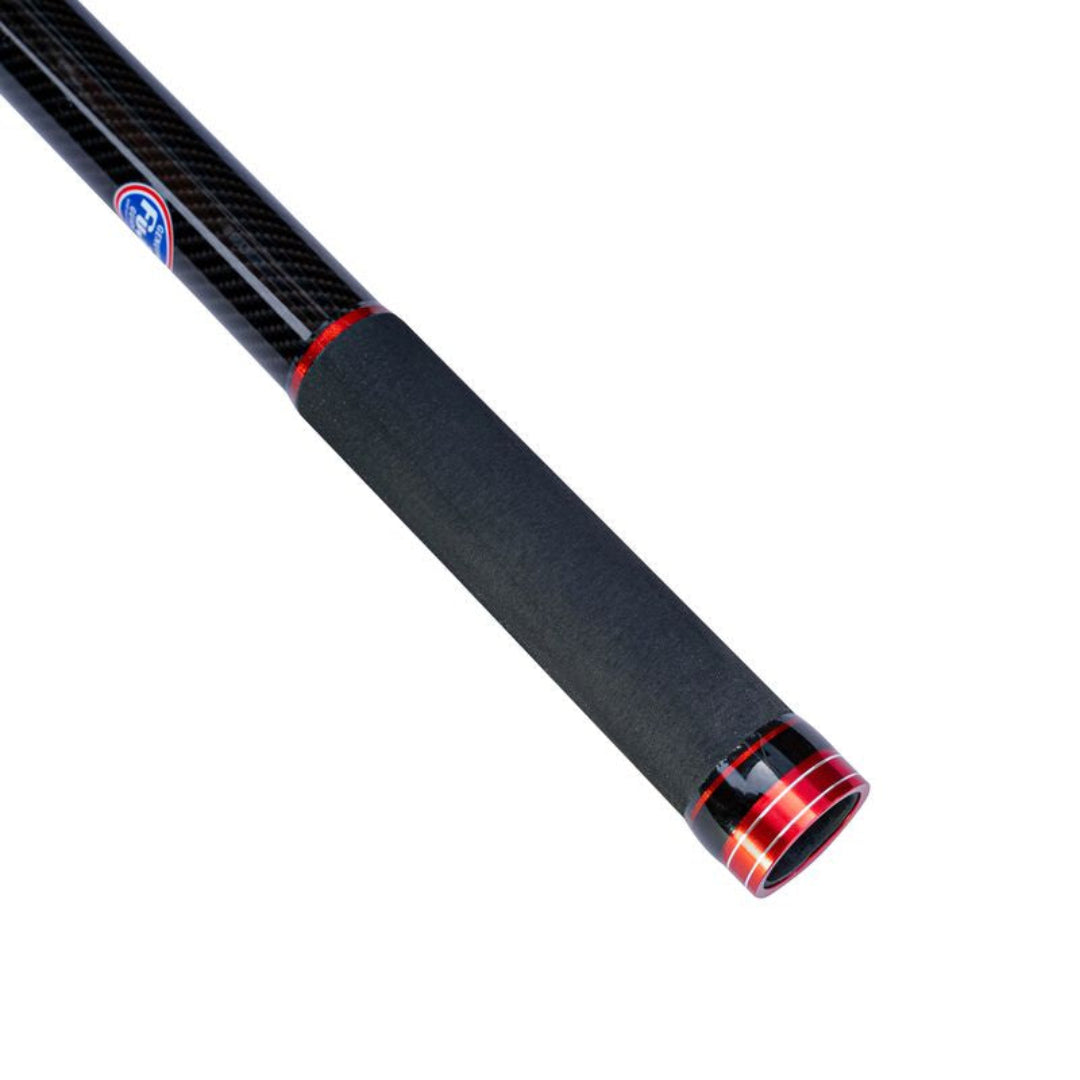 Carbon fiber rod with red accents on a white background