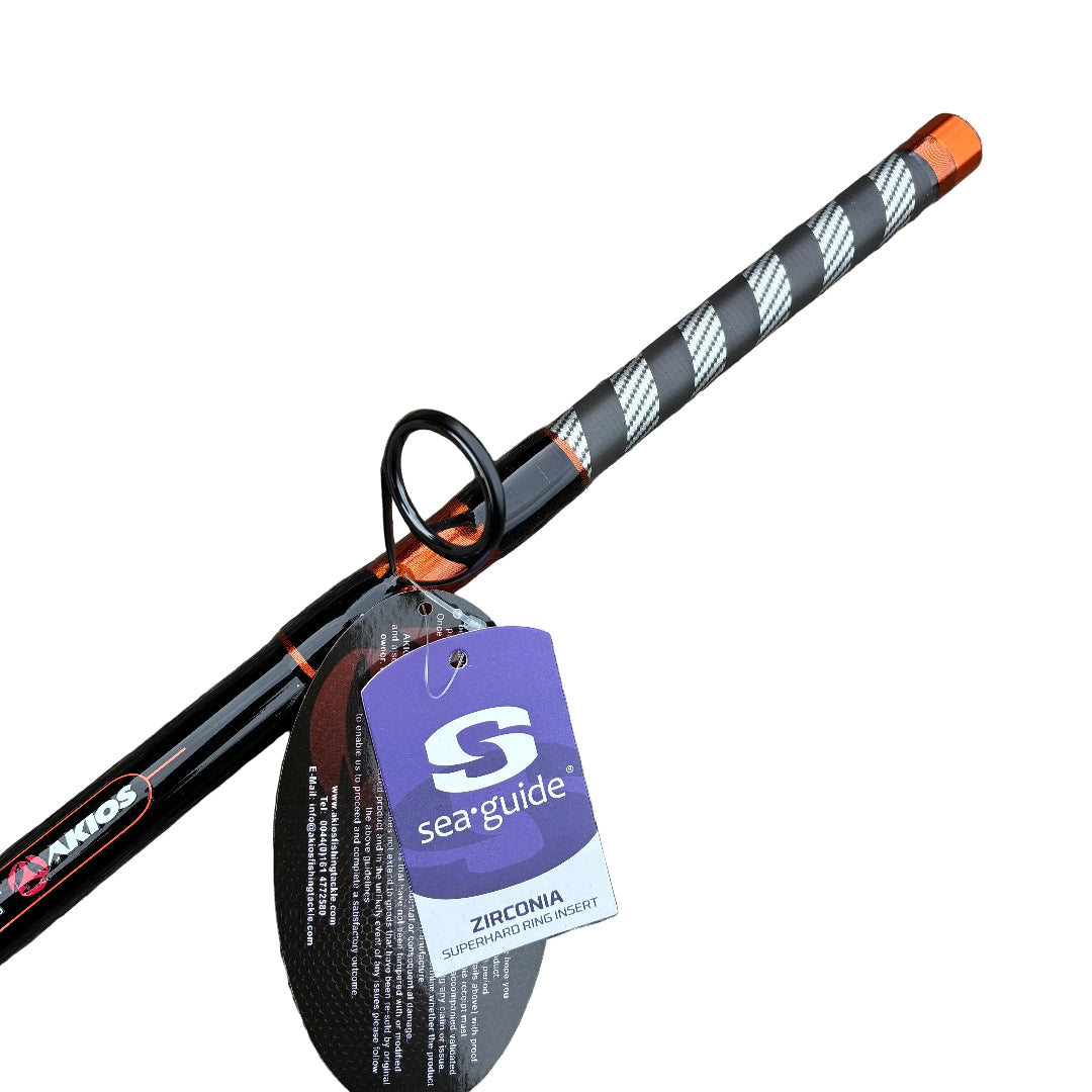 akio krave 2-piece 13 foot surf rod sea guide guides close up