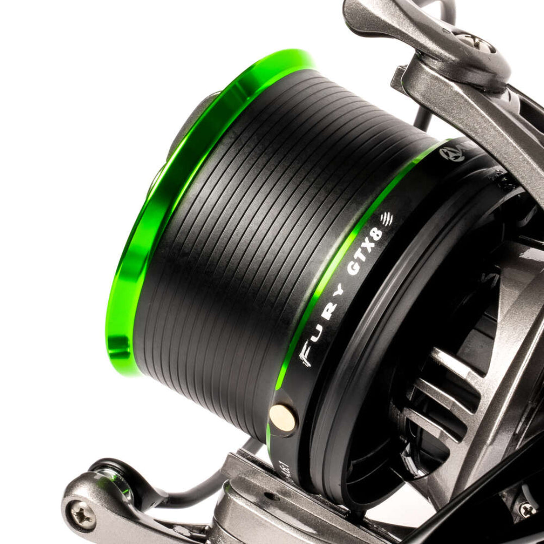 akios fury gtx8 surf fishing reel spool close up