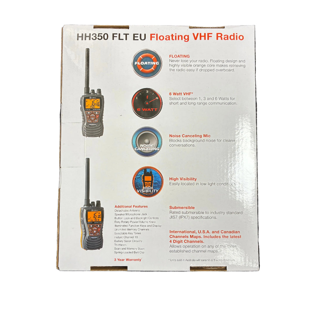 retail box back of cobra hh350 vhf