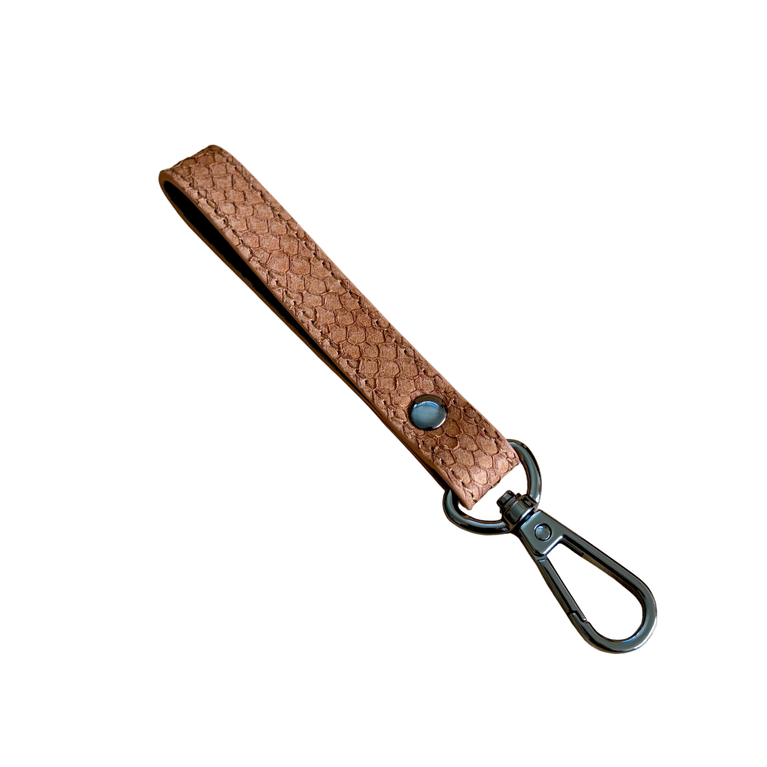 brown fish skin leather key fob