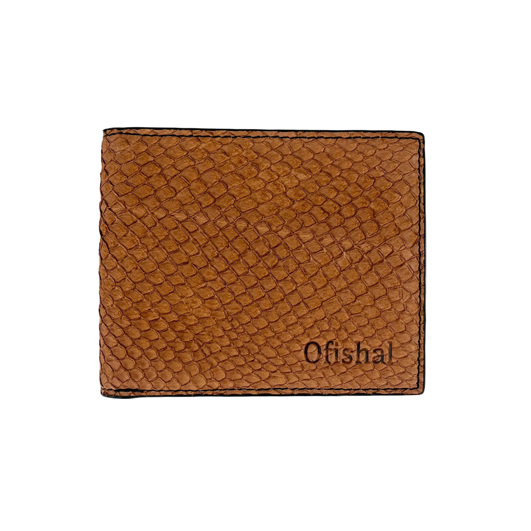 Premium Fishing Gift the Matai Brown Ofishal Fish Leather Bifold Wallet