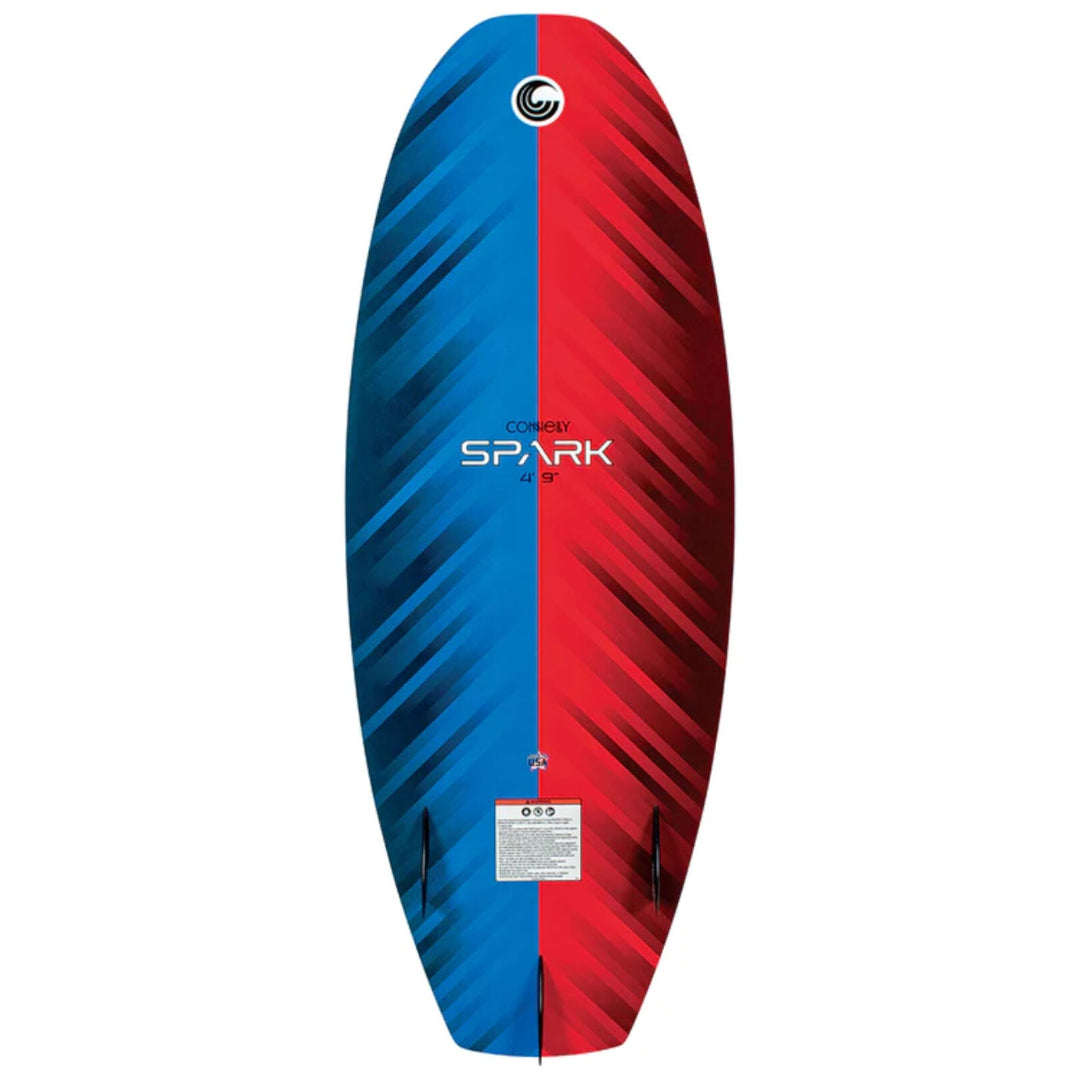 Red and blue kiteboard with 'Spark' branding on a white background