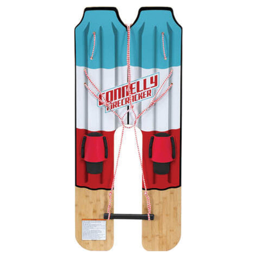 Colorful water ski with 'Connelly Firecracker' branding on a white background