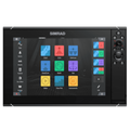 Simrad NSS evo3S marine display with a touchscreen interface and a full keypad, showcasing features such as radar and sonar imaging.