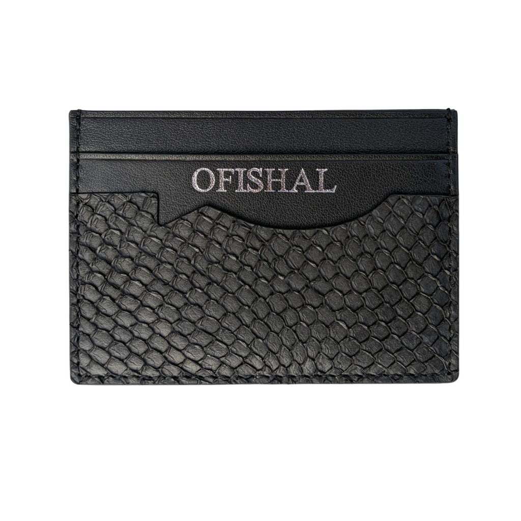 jet black ofishal card holder wallet made from fish skin