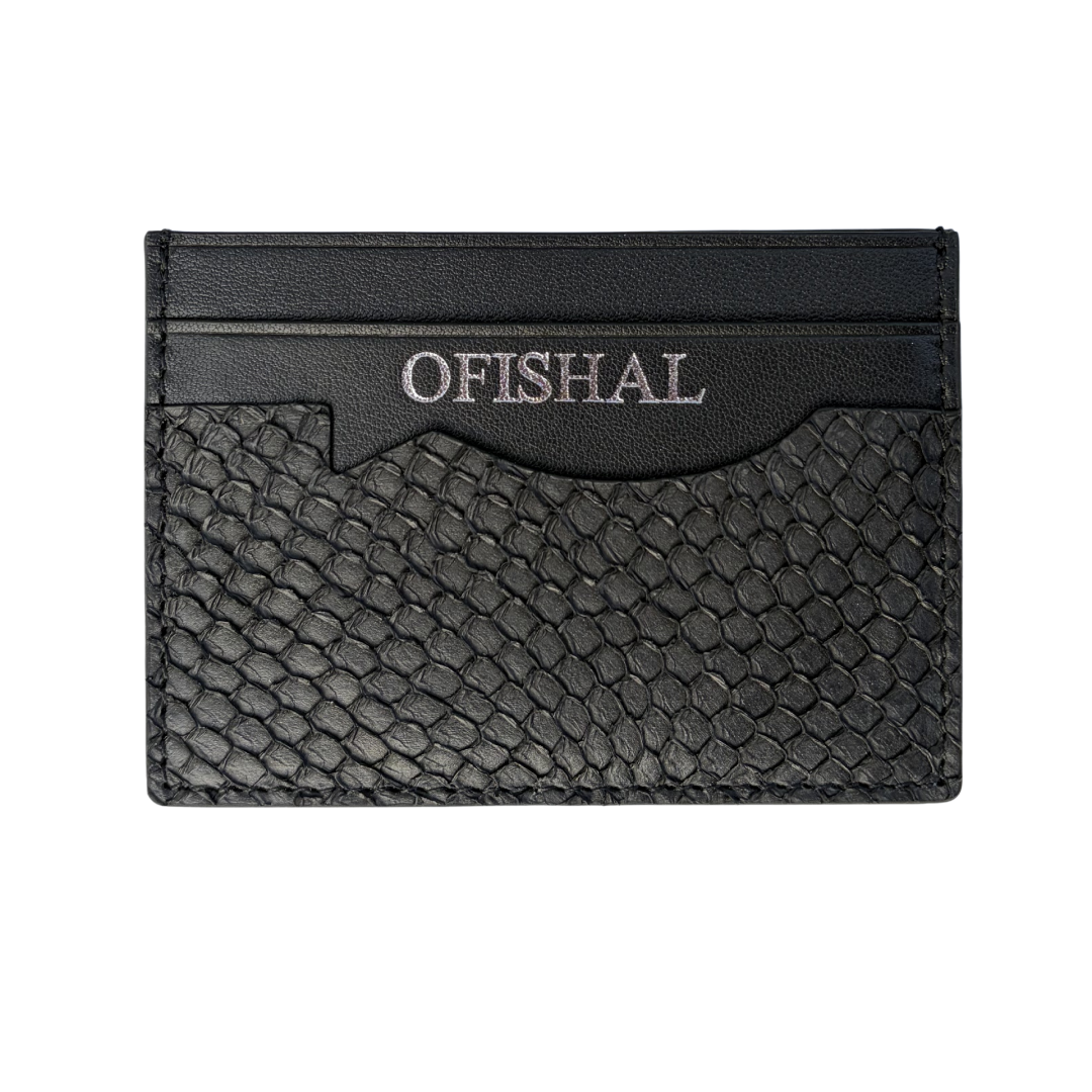 jet black ofishal card holder wallet made from fish skin