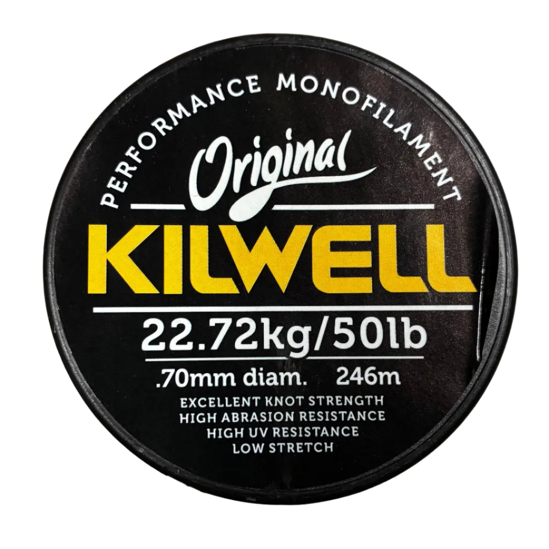clear kilwell mono fishing line packaging close up