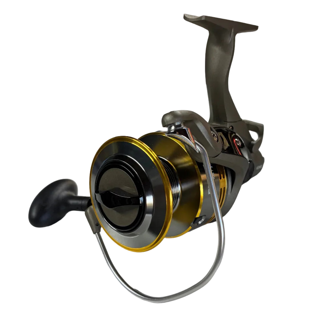 Close-up of aluminium spool on Kilwell RXB85 baitfeeder reel
