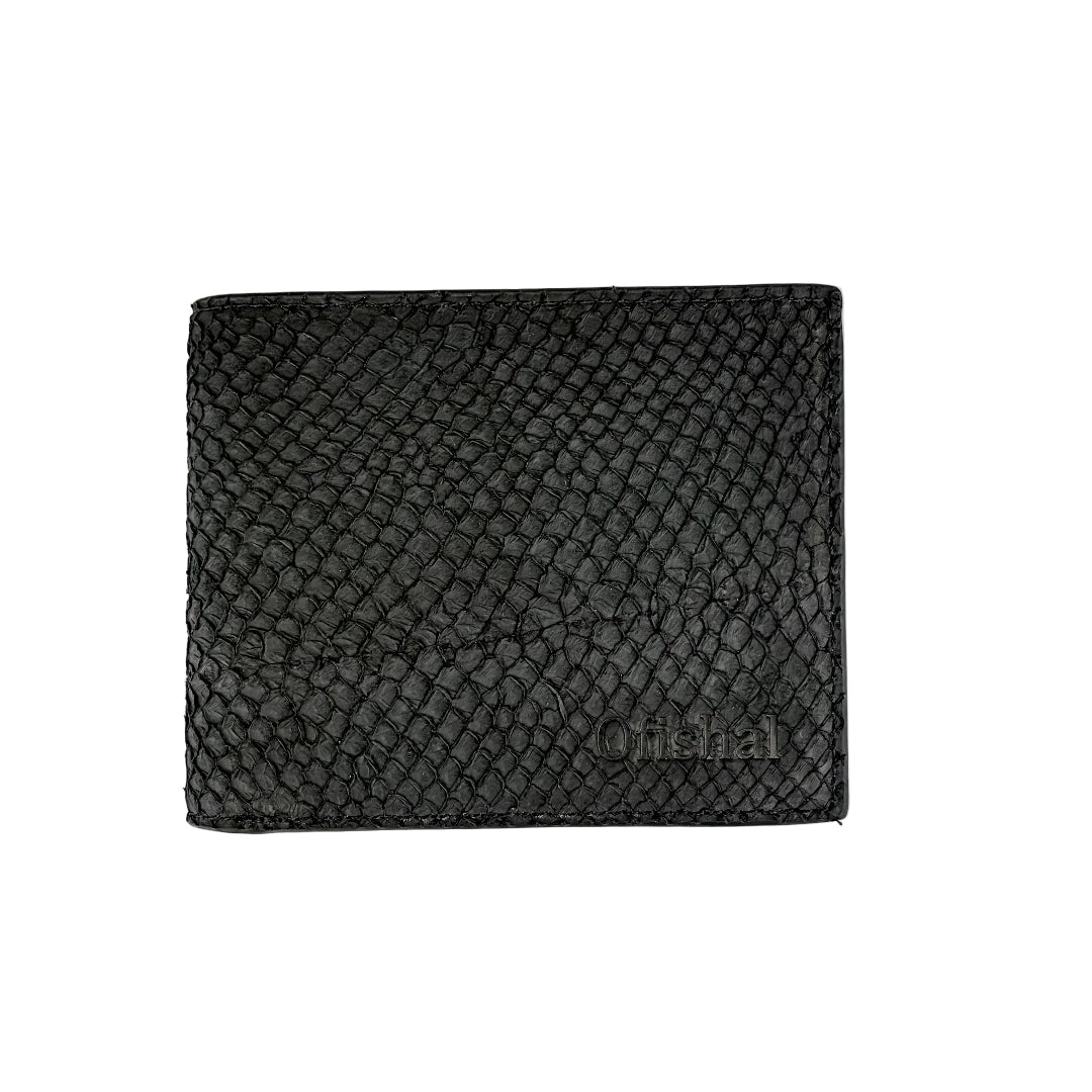 ofishal fish leather bifold wallet in black