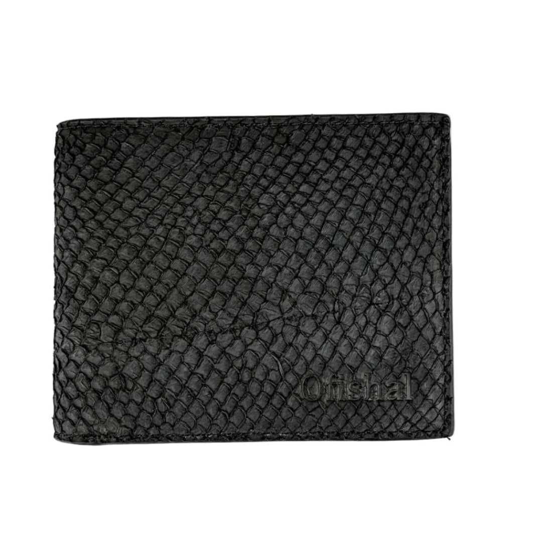ofishal fish leather bifold wallet in black