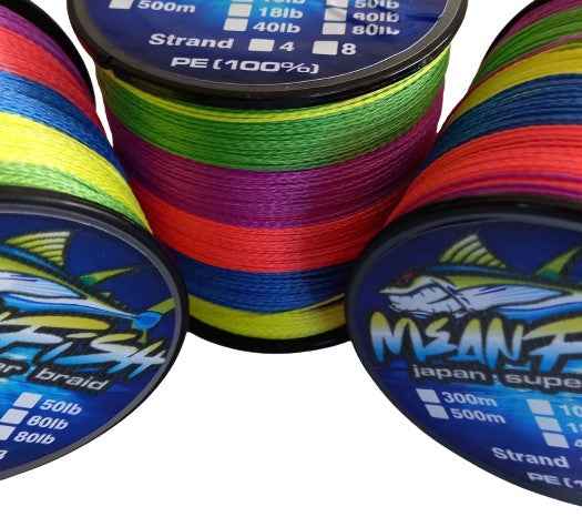 Meanfish 8X Super Braid Fishing Line 1000m – Multi-Colour 40–80lb