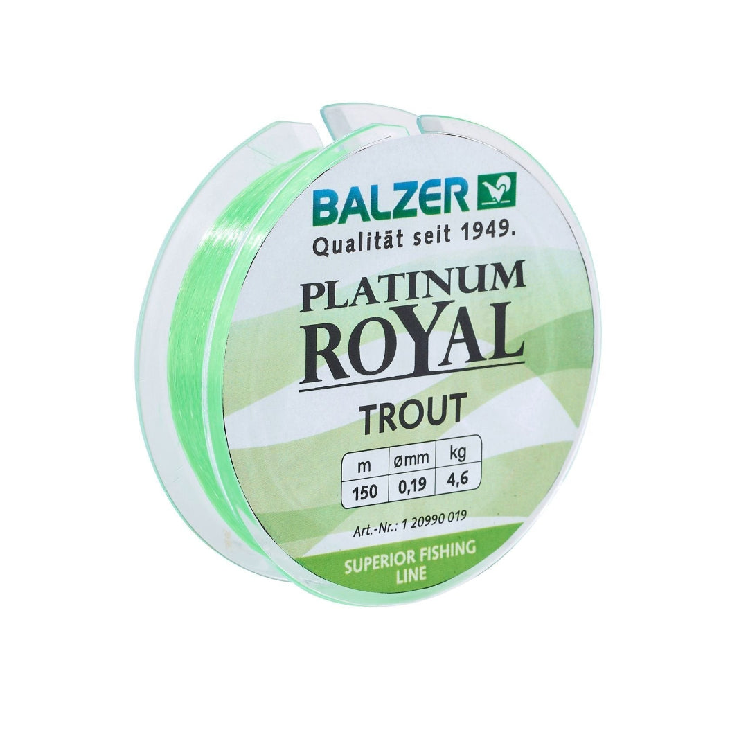 Balzer Platinum Royal Trout fishing line spool on a white background